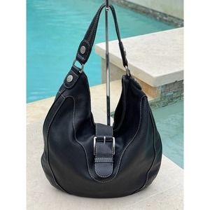 Michael Kors Black Leather Buckle Flap Hobo Shoulder Bag